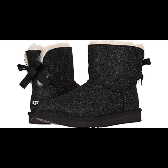 BLACK 🖤 GLITTER UGG BOOTS ✨ BAILEY BOW - Picture 6 of 7